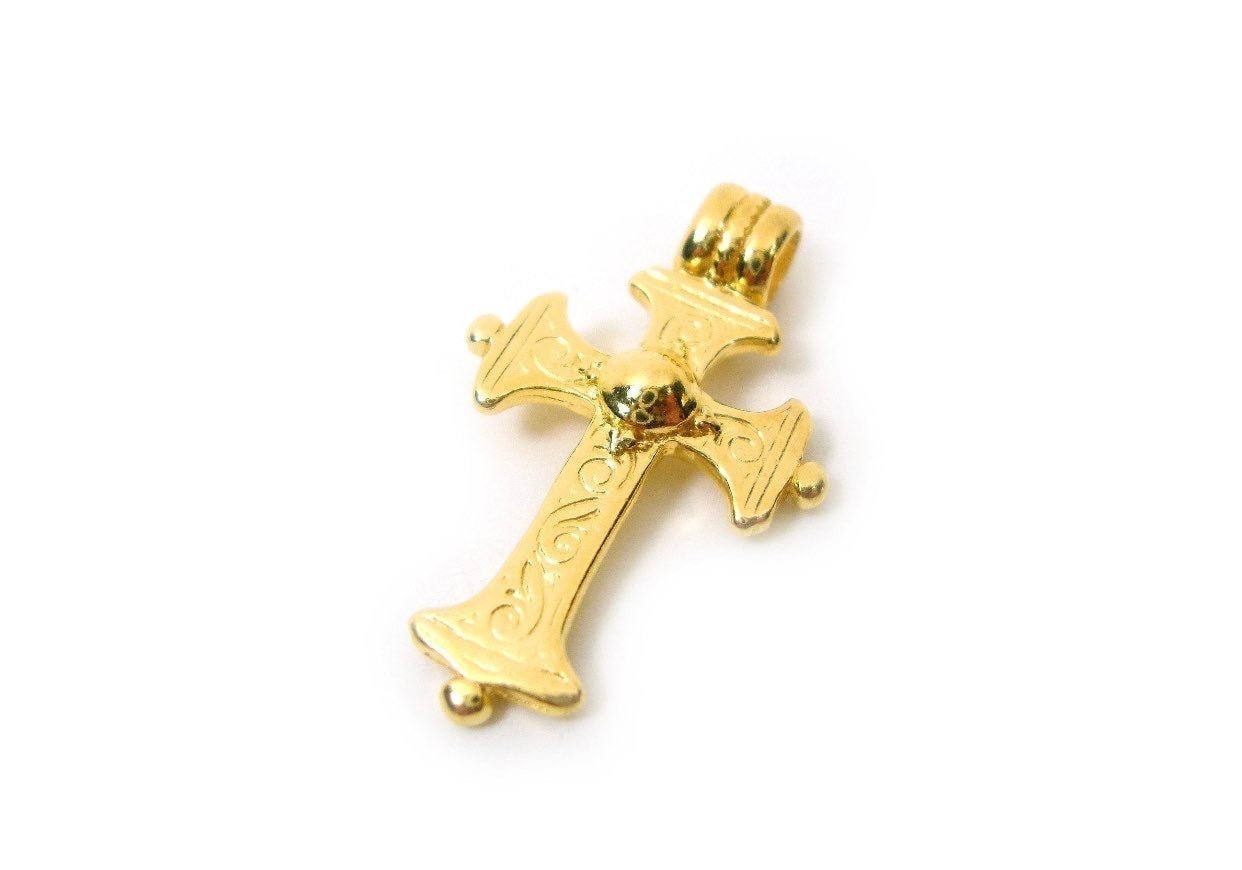 HANDMADE BYZATINE GREEK CROSS 22KT GOLD&.925 SILVER CROSS AMAZING !!