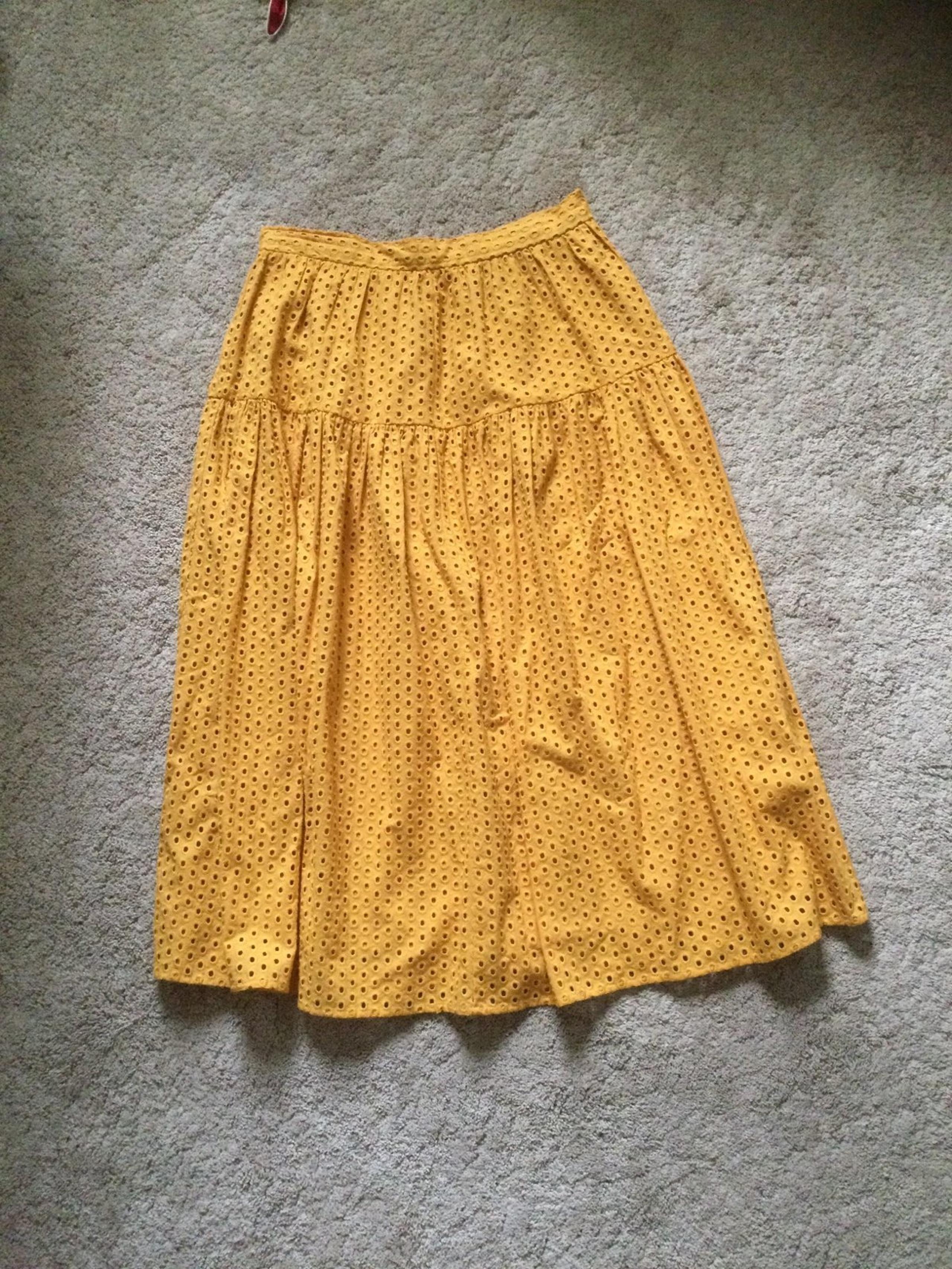 Womens midi eyelet skirt mustard yellow 6 H&M
