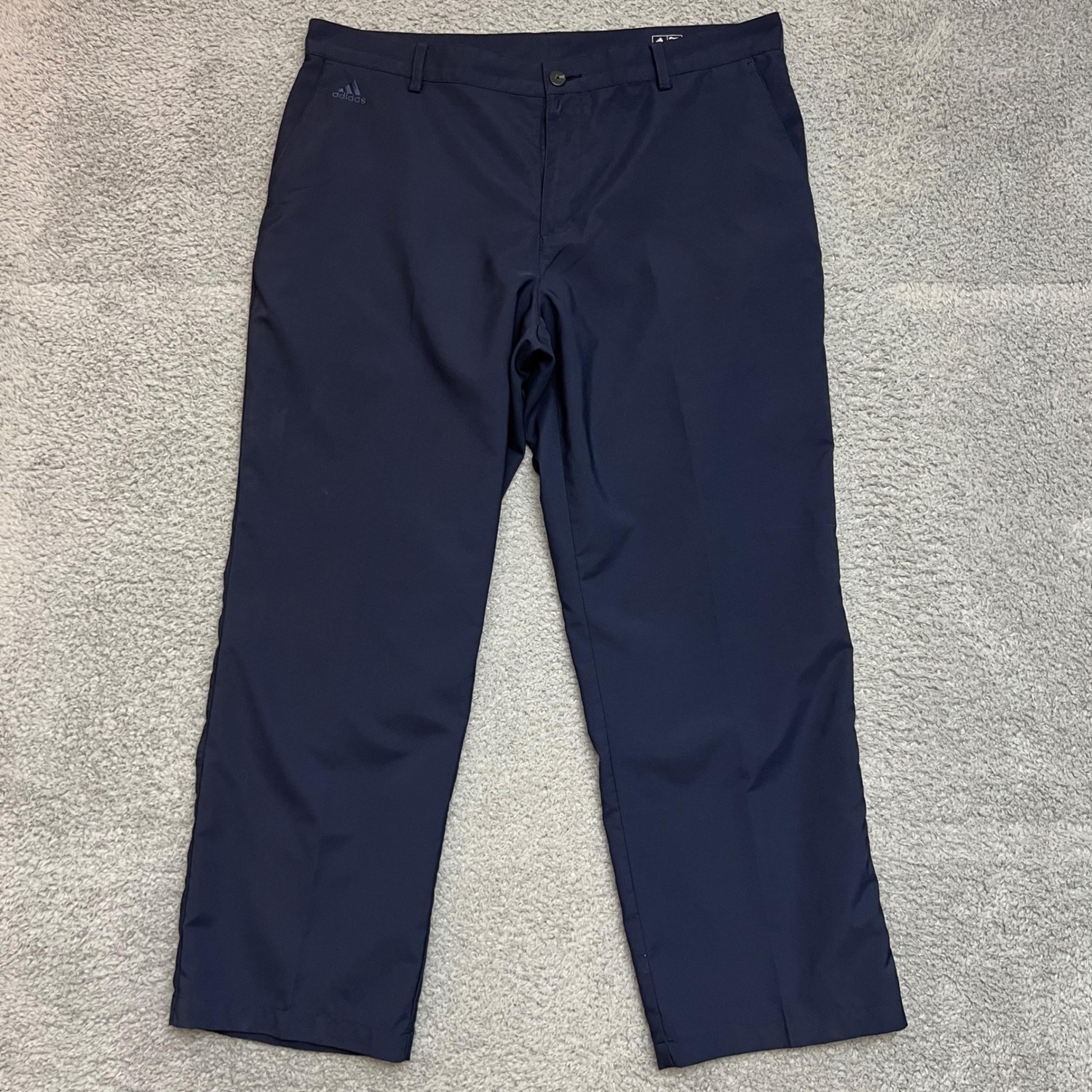 Adidas Pants Mens 38x30 Blue Golf Performance Chino ClimaLite Flat Front Khaki