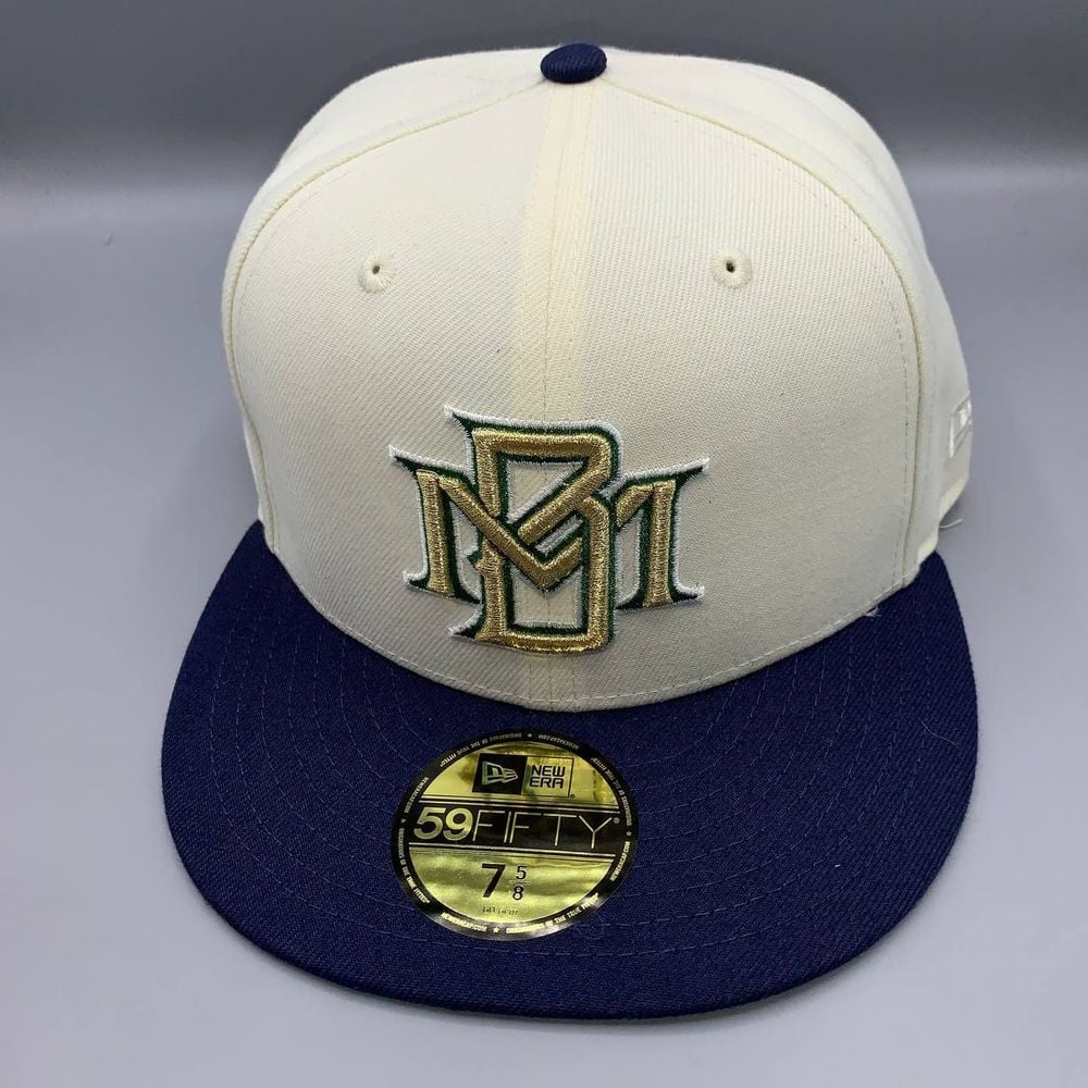 Milwaukee Brewers Hat Men 7 5/8 White Blue 59Fifty New Era Fitted Cap