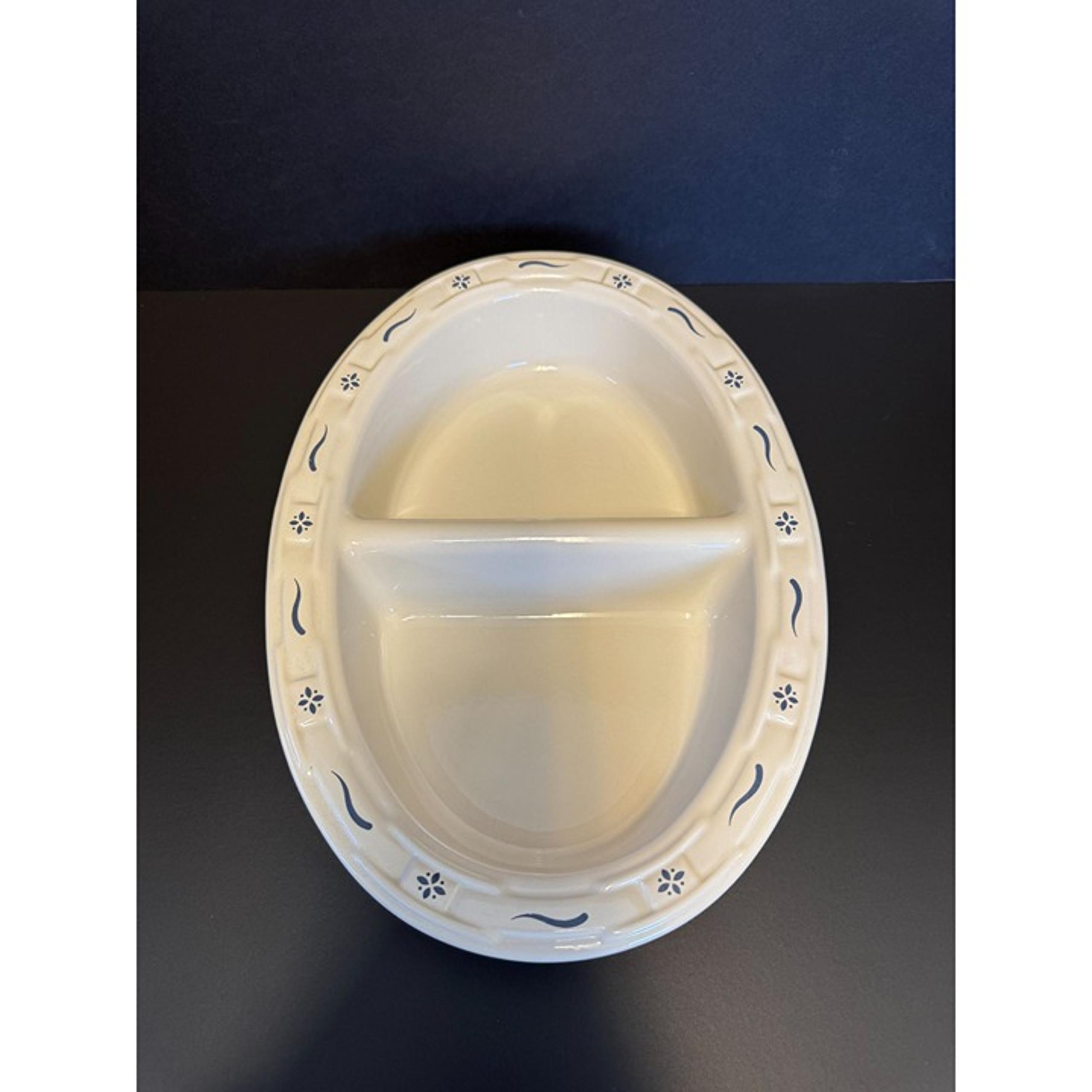 Longaberger Woven Traditions Classic Blue Divided Serving Bowl 12" Oval Pottery