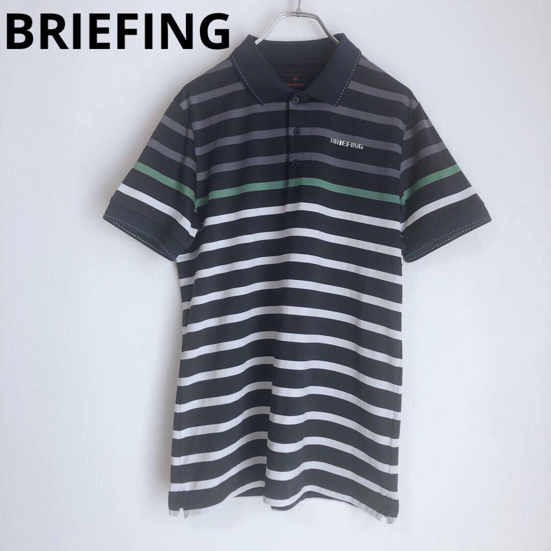 Briefing Polo Shirt, Short Sleeve Top, Striped, Made in Japan, Golf, Navy, Size L