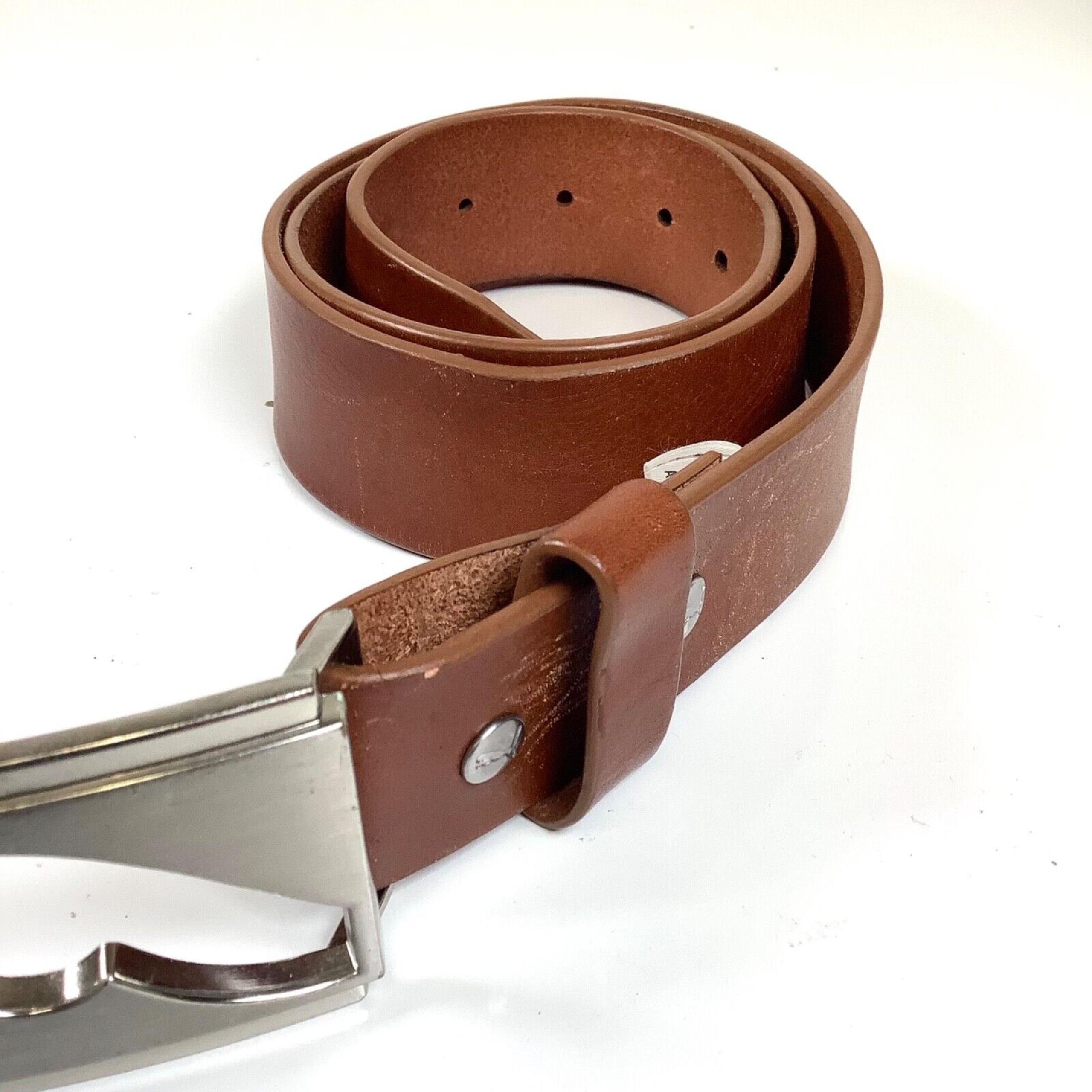 Puma Leather Golf Belt Mens M 90cm 40” Brown Big Buckle Logo