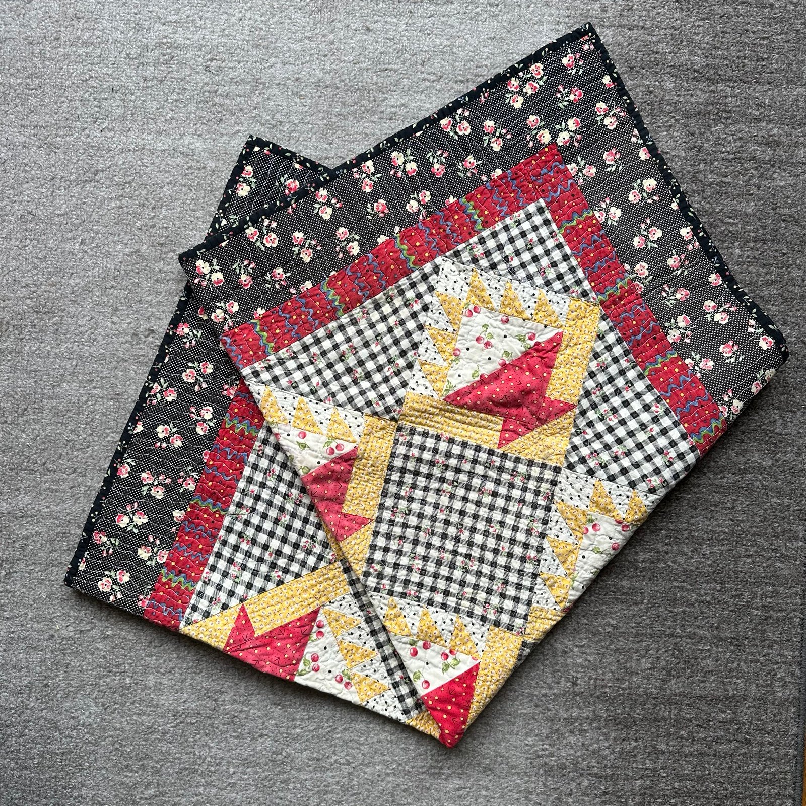 Vintage Handmade Quilt with Cherries