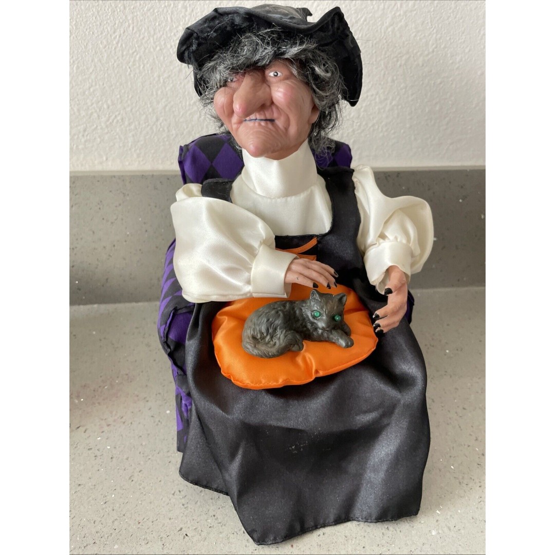 Gemmy Animated Halloween Talking Witch Petting Cat Vintage READ NOT WORKING