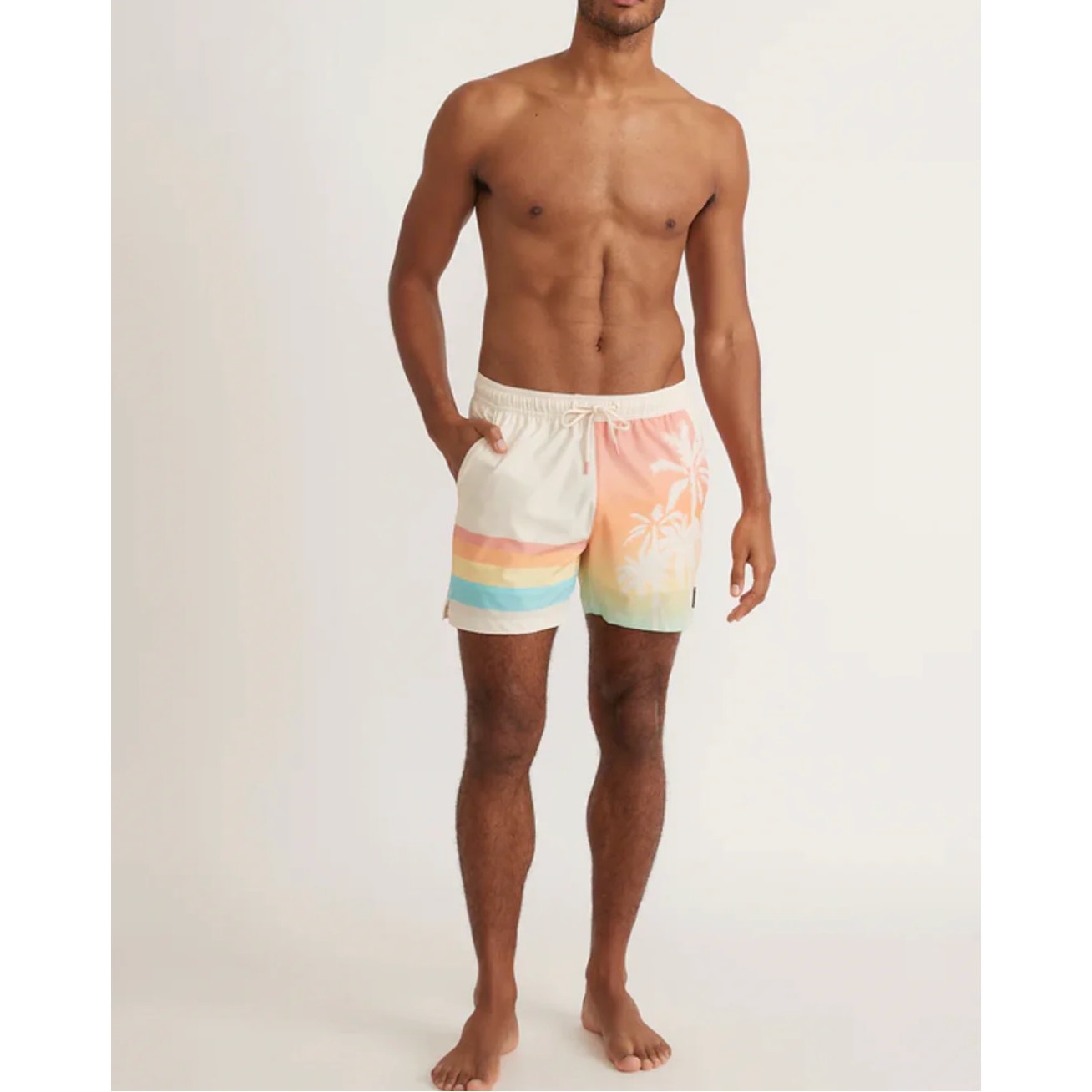 Men's Marine Layer Beach 4 Way Stretch Swim Trunk Ombre Palm 5 Inseam size M
