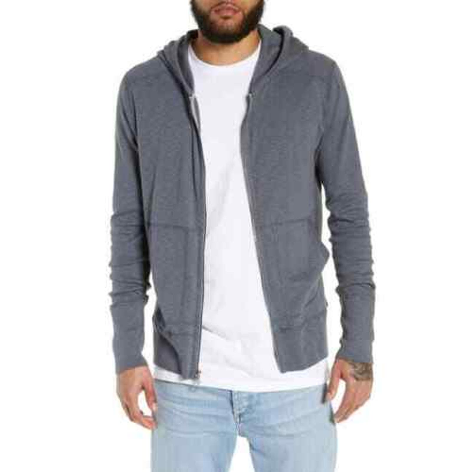 WINGS + HORNS Men's Slub Full Zip Hoodie SHADOW Grey Small NWT