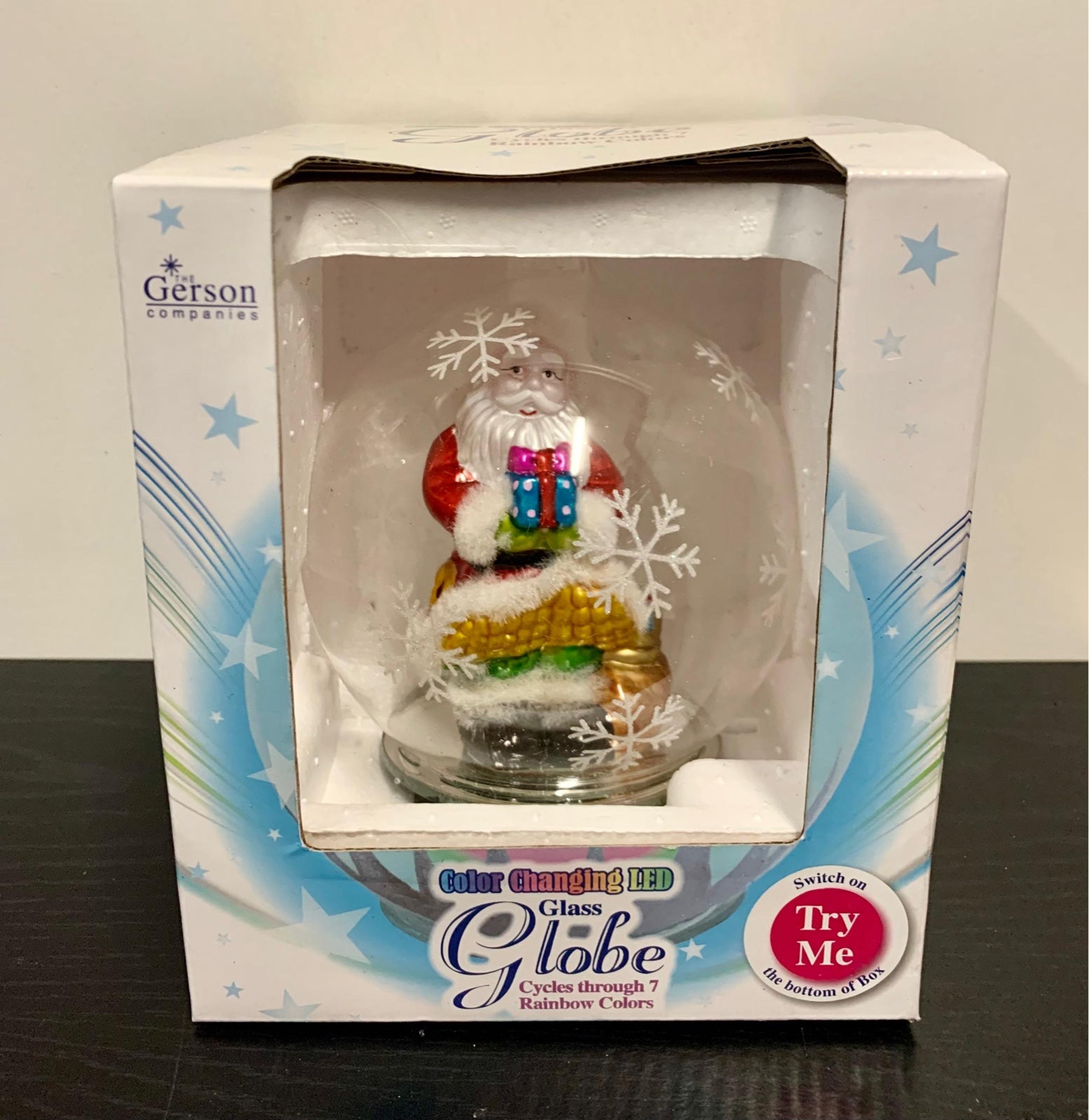 Gerson Glass Blown Santa Globe Light Up LED Color Changing Christmas Ornament