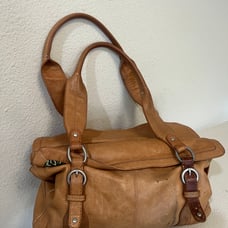 Vintage Distressed Brown Leather Shoulder Bag Fold over Hobo Double Handles