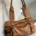 Vintage Distressed Brown Leather Shoulder Bag Fold over Hobo Double Handles