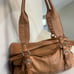 Vintage Distressed Brown Leather Shoulder Bag Fold over Hobo Double Handles