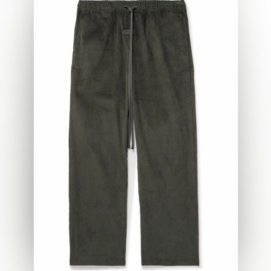 NWT FEAR OF GOD ESSENTIALS LOGO APPLIQUED COTTON CORDUROY DRAWSTRING TROUSERS