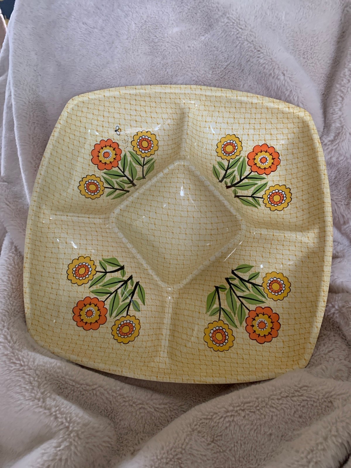 Vintage Large Yellow Orange Flower Power Serving Tray 1960’s