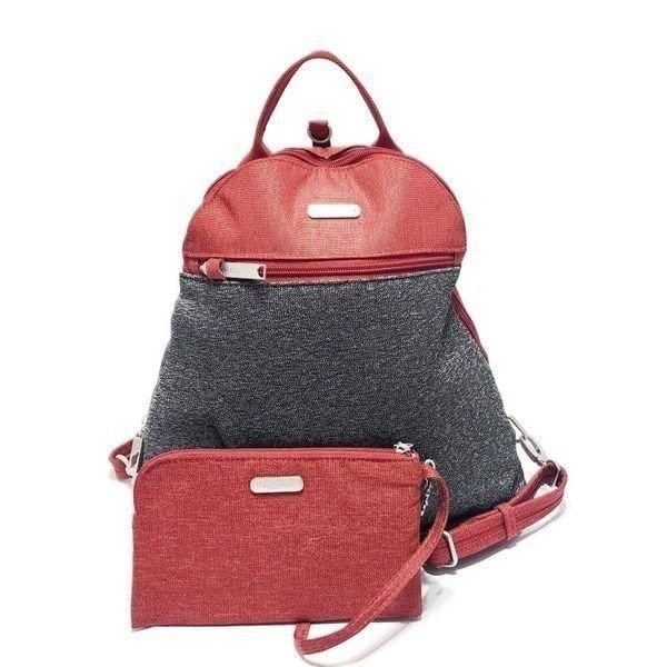 Baggallini New Securtex Anti-Theft Convertible Backpack & Wristlet Red/Gray Bag