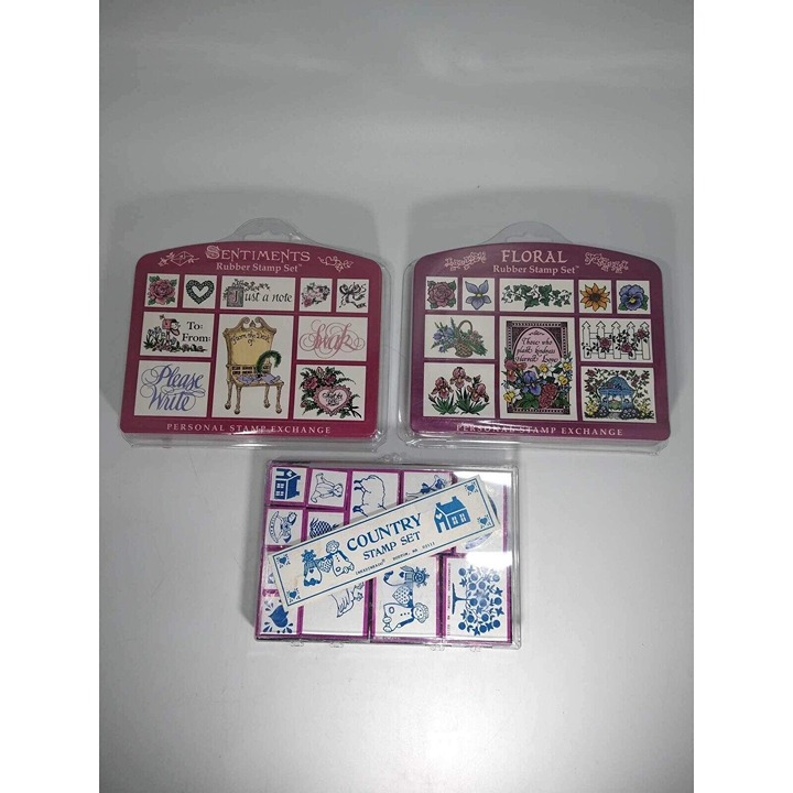 Stampers Rubber on Wood Three Sets New Floral Country And Sentimental
