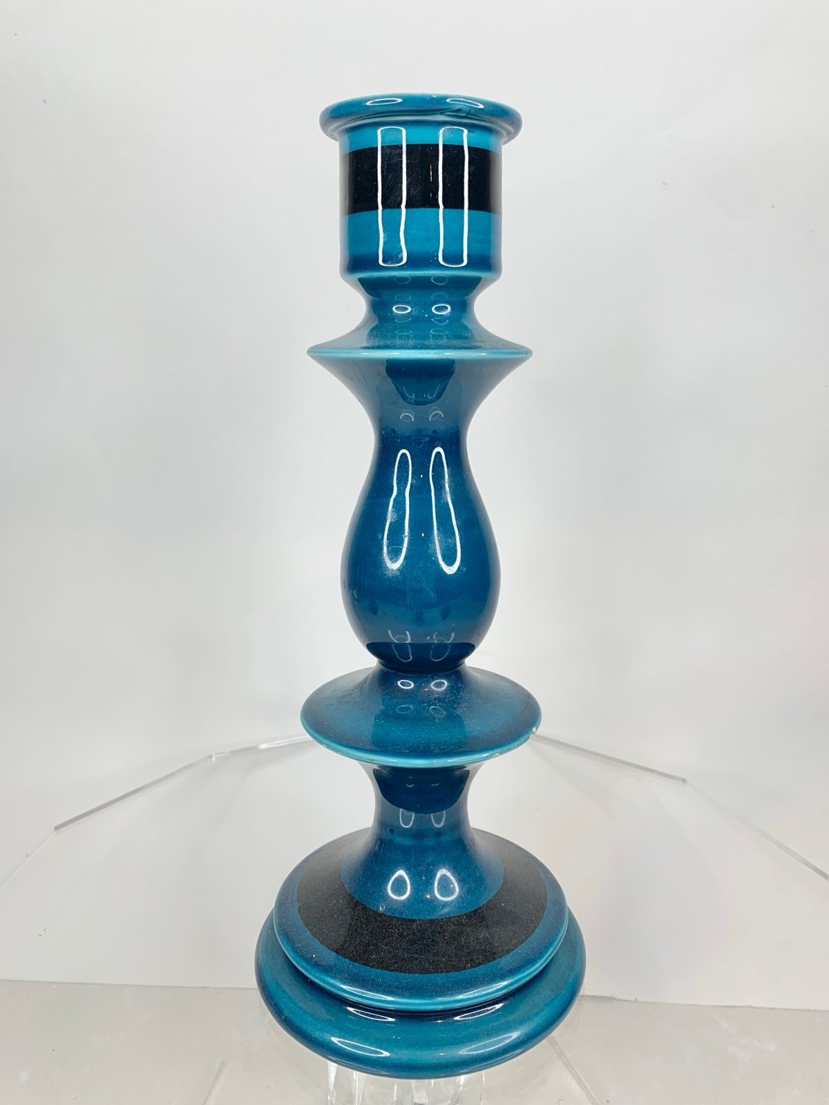 BAGNI RIMINI BLUE CERAMIC CANDLE STICK HOLDER ITALY MIDCENTURY MODERN MCM VTG