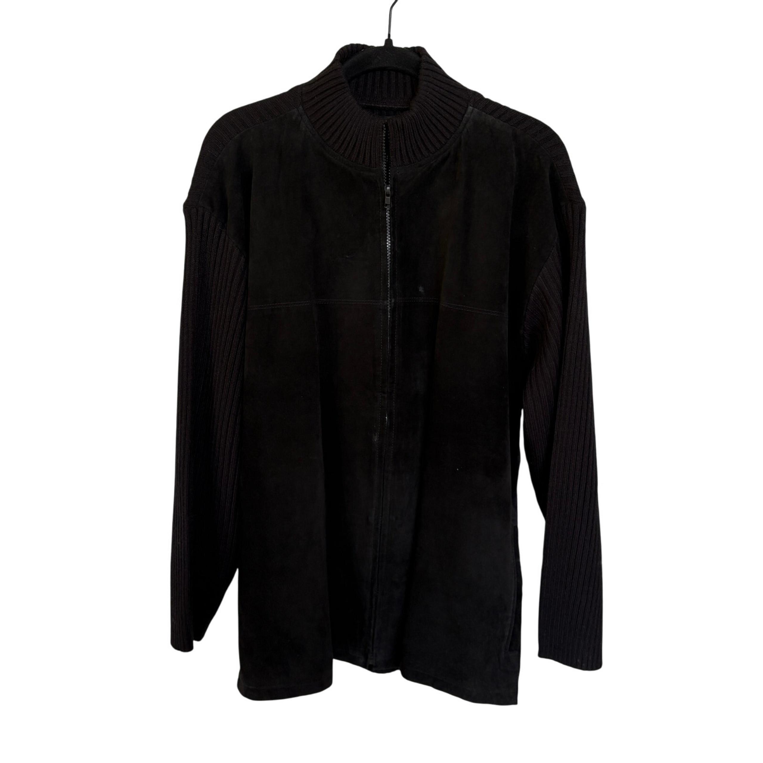 Cezani Black Pig Suede Knit Full Zip Bespoke Sweater Classic Quiet Luxury Medium