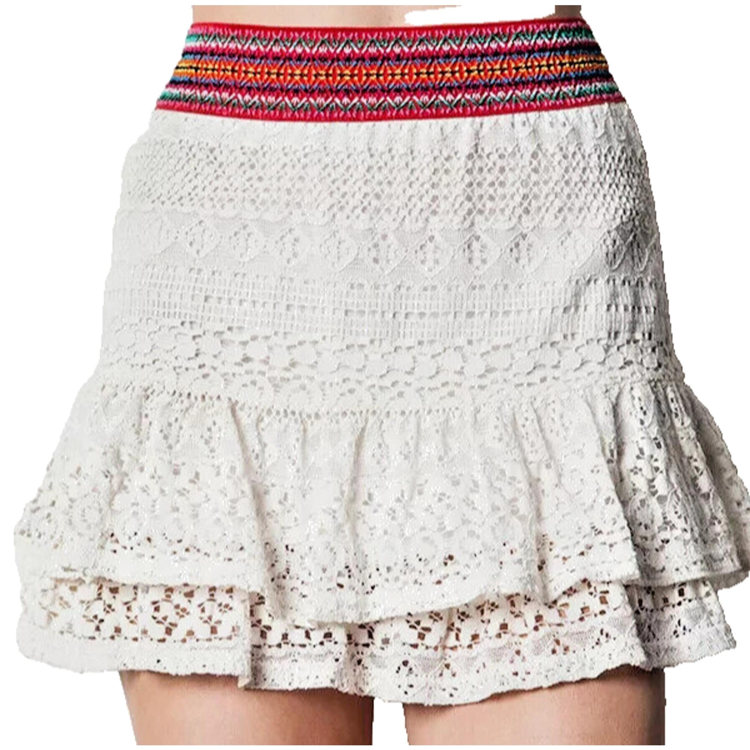 Umgee Skirt Size M White Lace Underlay Lined Stretch Short Mini Elastic Waist
