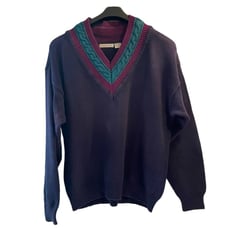 Vintage 90’s Claiborne Men’s V-neck Knit Navy Purple Green Sweater Size Medium