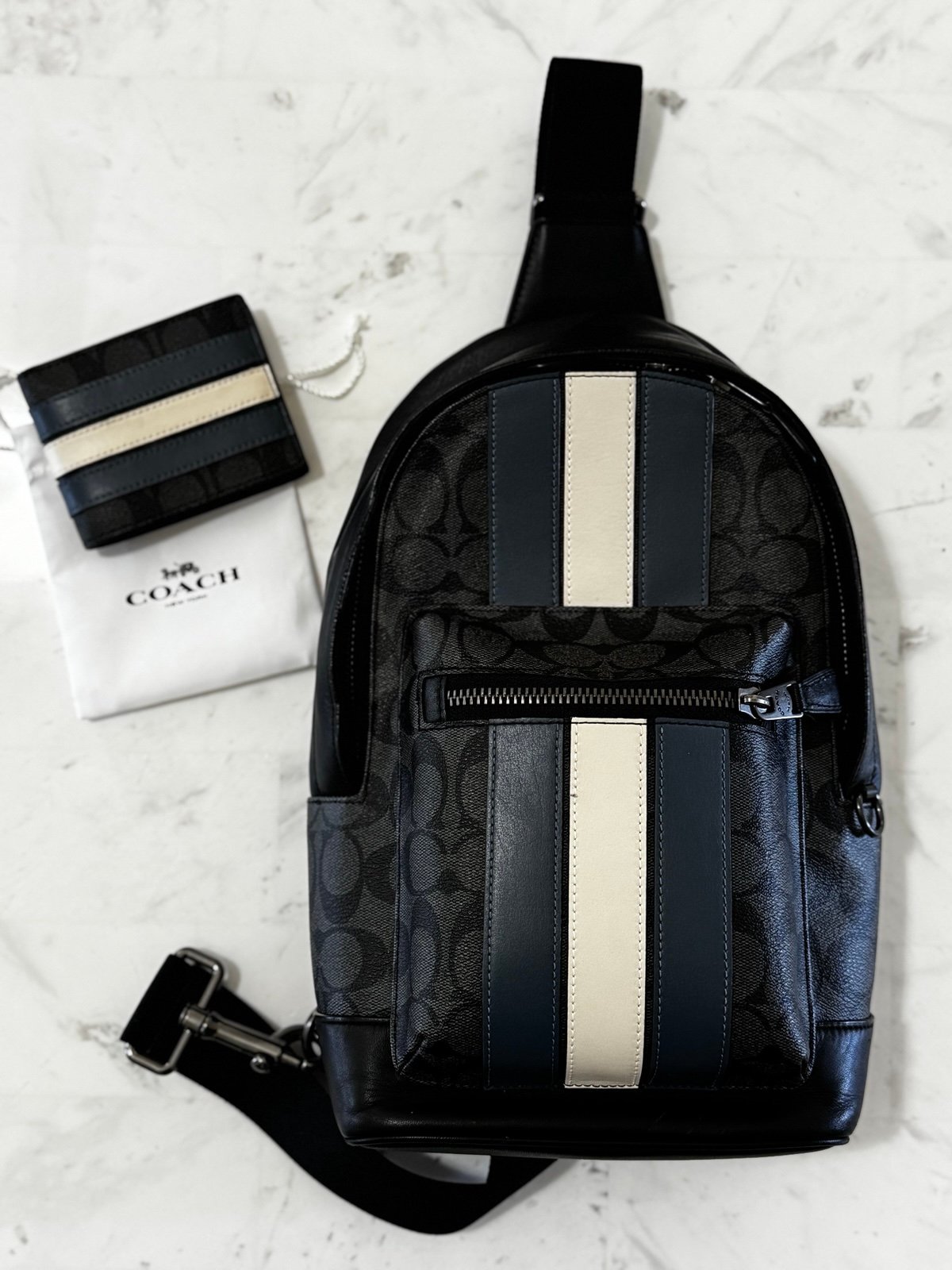 NWOT Coach 2999 West Pack In Signature Canvas & Leather With Varsity Stripe