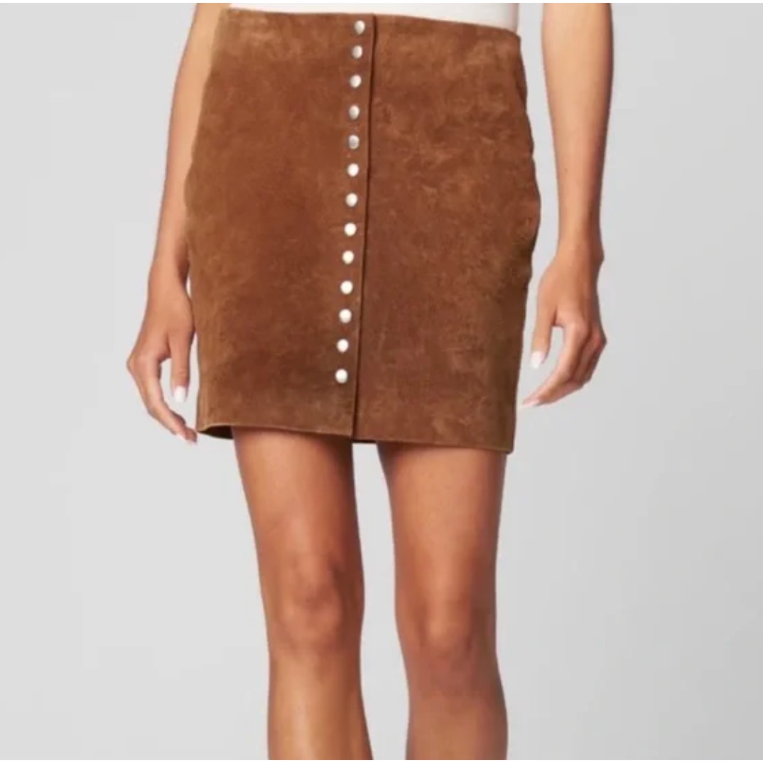 BlankNYC 100% Suede Leather Button Down Mini Skirt Brown Size 27 NWT