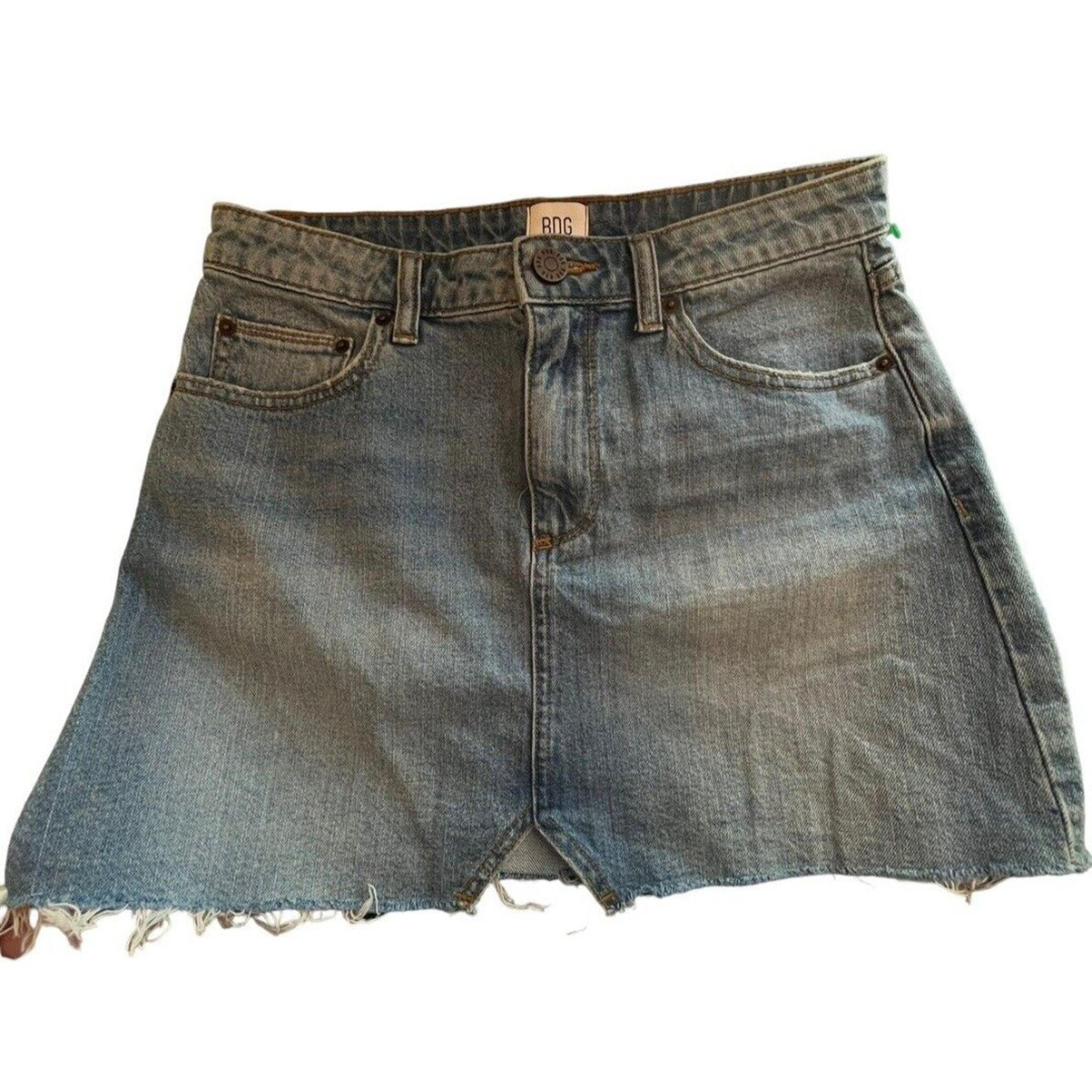 Urban Outfitters BDG Denim Mini Skirt Jean A line Light Wash Raw Hem Sz S Small