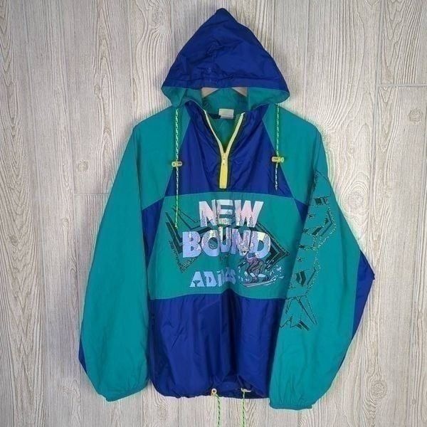 Vintage Adidas Mens Medium New Bound Anorak Jacket Streetwear Blue Green Hooded