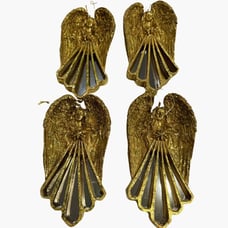 Vintage Art Deco Gold Toned Angel Ornament with Mirrored Skirt MCM Set Of 4 Xmas