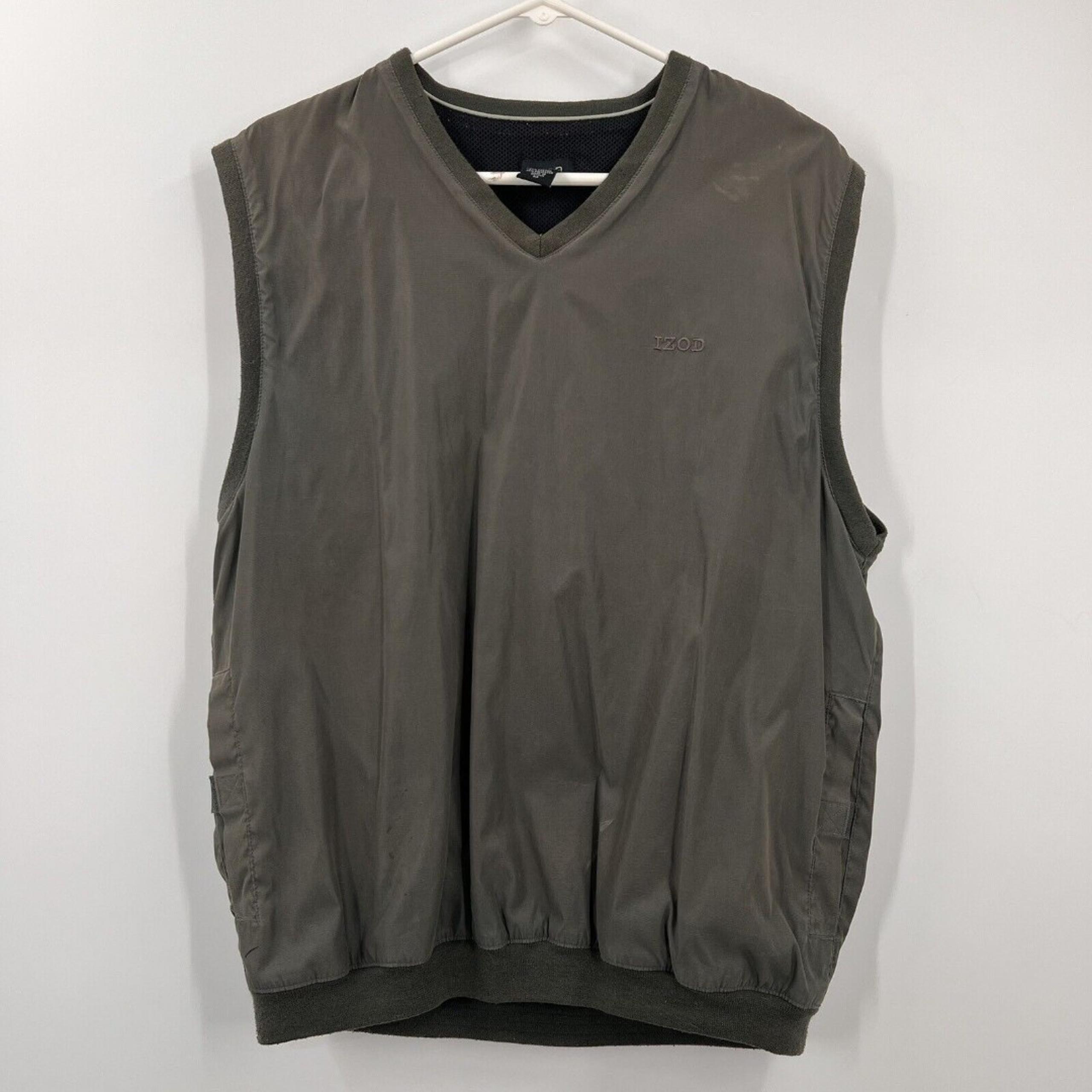Mens Izod M Windbreaker Nylon Vest Golf Preppy Casual Pullover Pockets