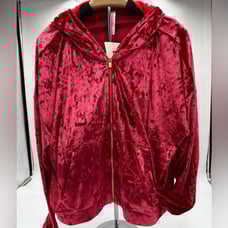 Women's Fabletics crushed velour 3 piece set color strawberry with gold hardware