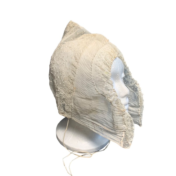 Vintage Lace Victorian Womens Bonnet - Delicate Embroidery & Sheer Elegance
