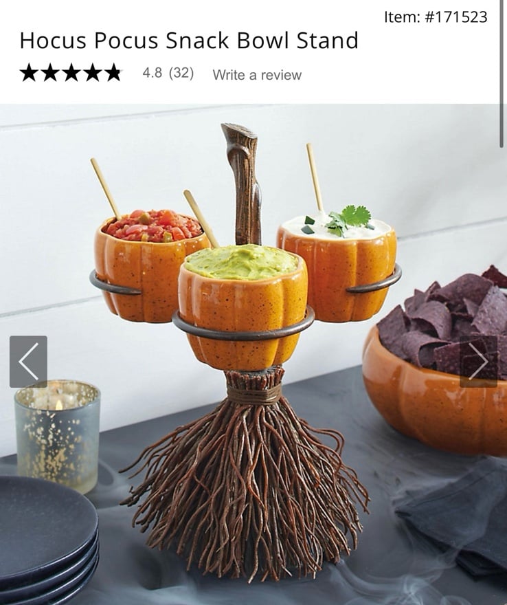 GRANDIN ROAD HOCUS POCUS TIERED SNACK BOWL STAND NEW HALLOWEEN BROOM