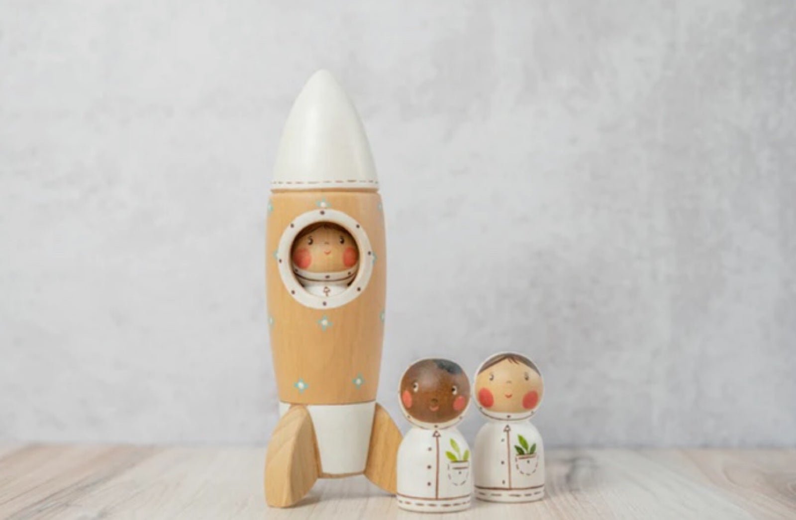 Handmade Wooden Rocketship and Astronaut