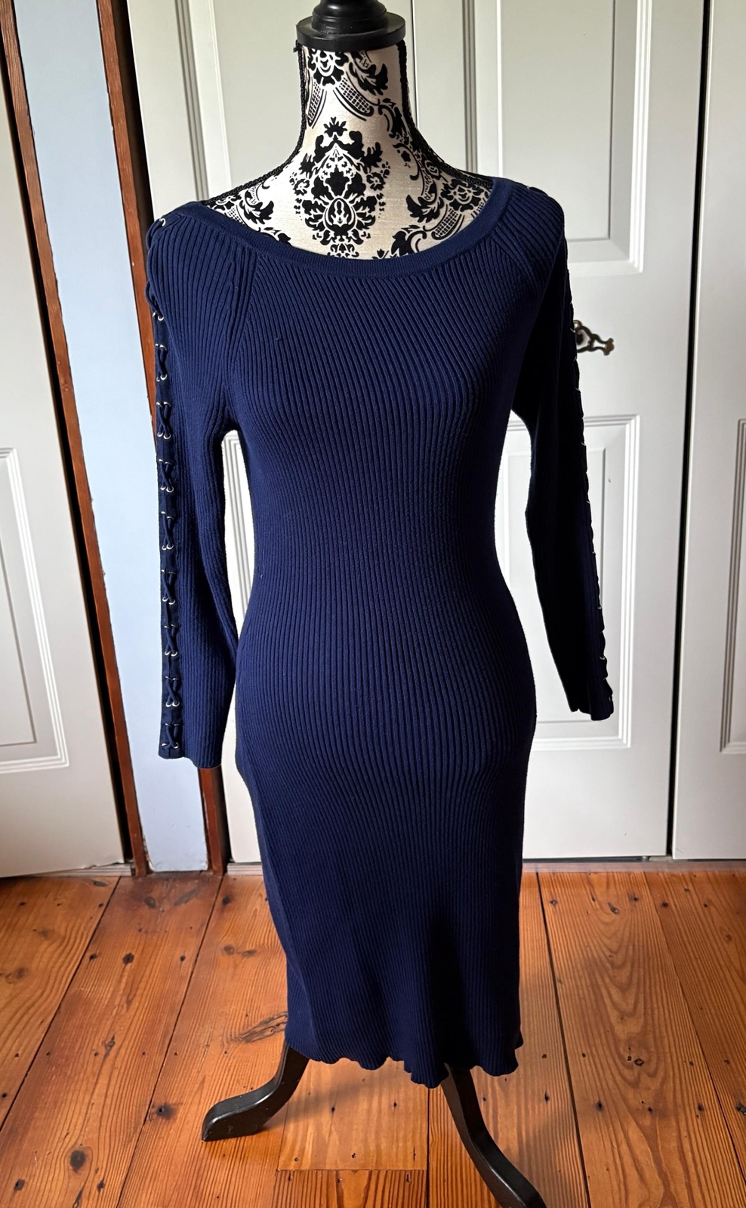 Ralph Lauren Navy Blue Medium Sweater Dress With Laced Sleeves