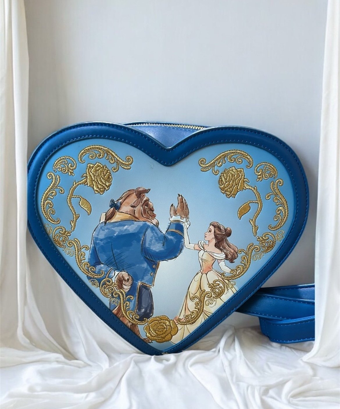 Loungefly Beauty and The Beast Blue Heart Backpack Crossbody RARE Hard to Find.
