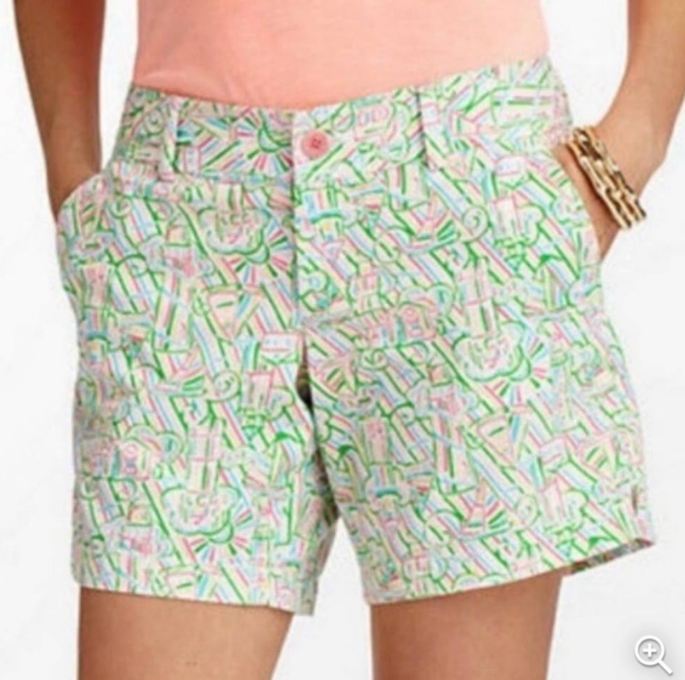 NWOT Lilly Pulitzer Flat Front Guiding Light Shorts Pink Green White Size 6