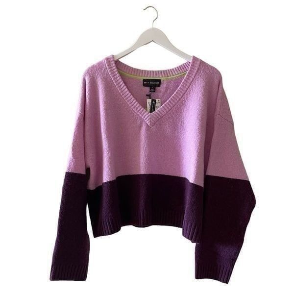 NWT Nordstrom Knit Crop V-Neck Sweater Color Block BP Wildfang Size XL