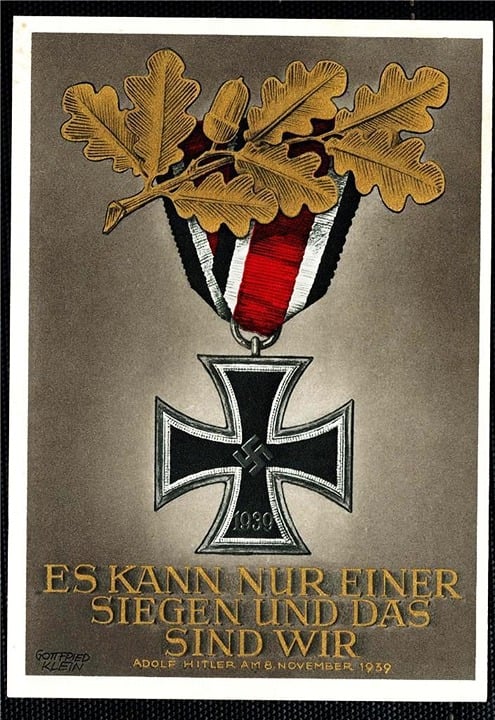 Authentic 1940 ADOLF HITLER GERMAN EARLY WAR IRON CROSS POST CARD