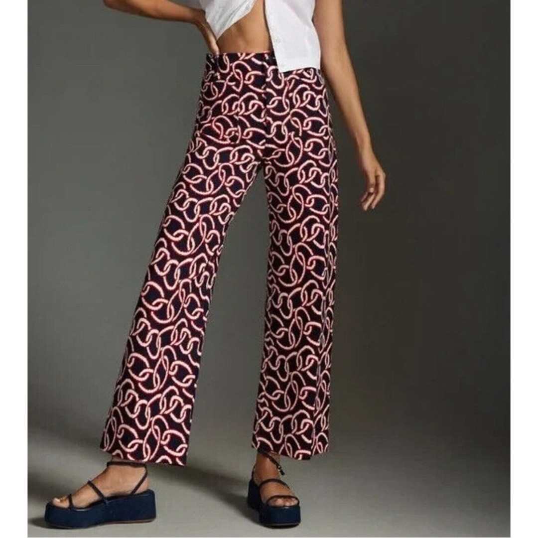 Anthropologie Maeve Colette Crop Wide Leg PONTE Pants Womens 25 Navy Blue Red