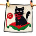 Needlepoint Black Cat Pillow Canvas Completed Square Gobelin L 01.44