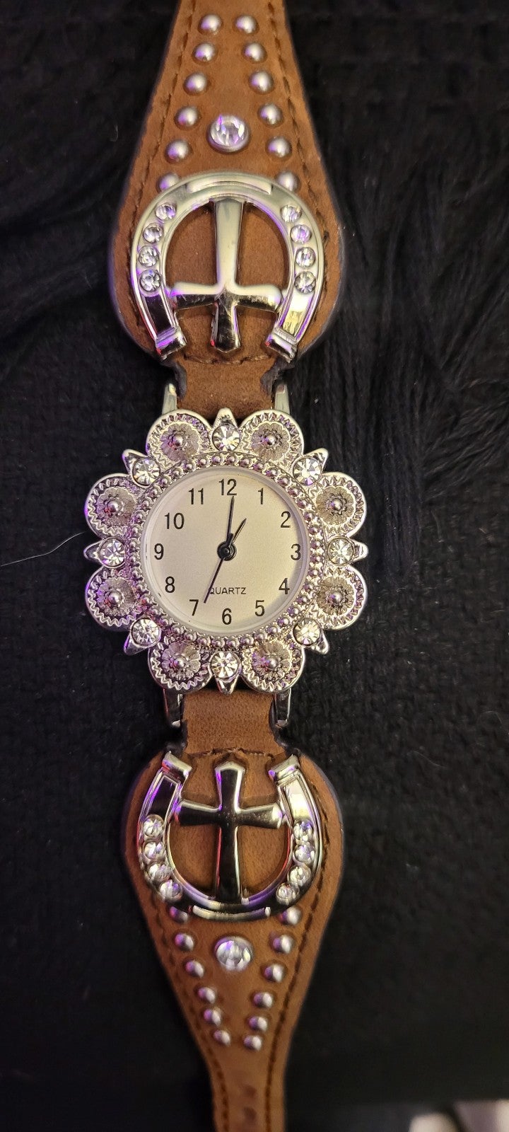 Handmade brown leather and silver watch