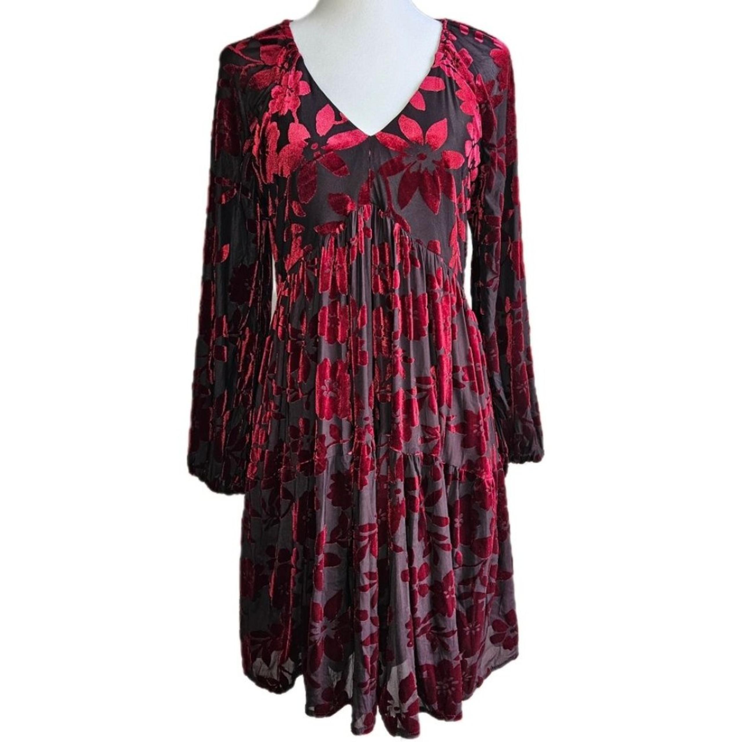 Taylor Red and Black Velvet Burnout Dress Womens 10 Floral Sheer Whimsigoth Mesh