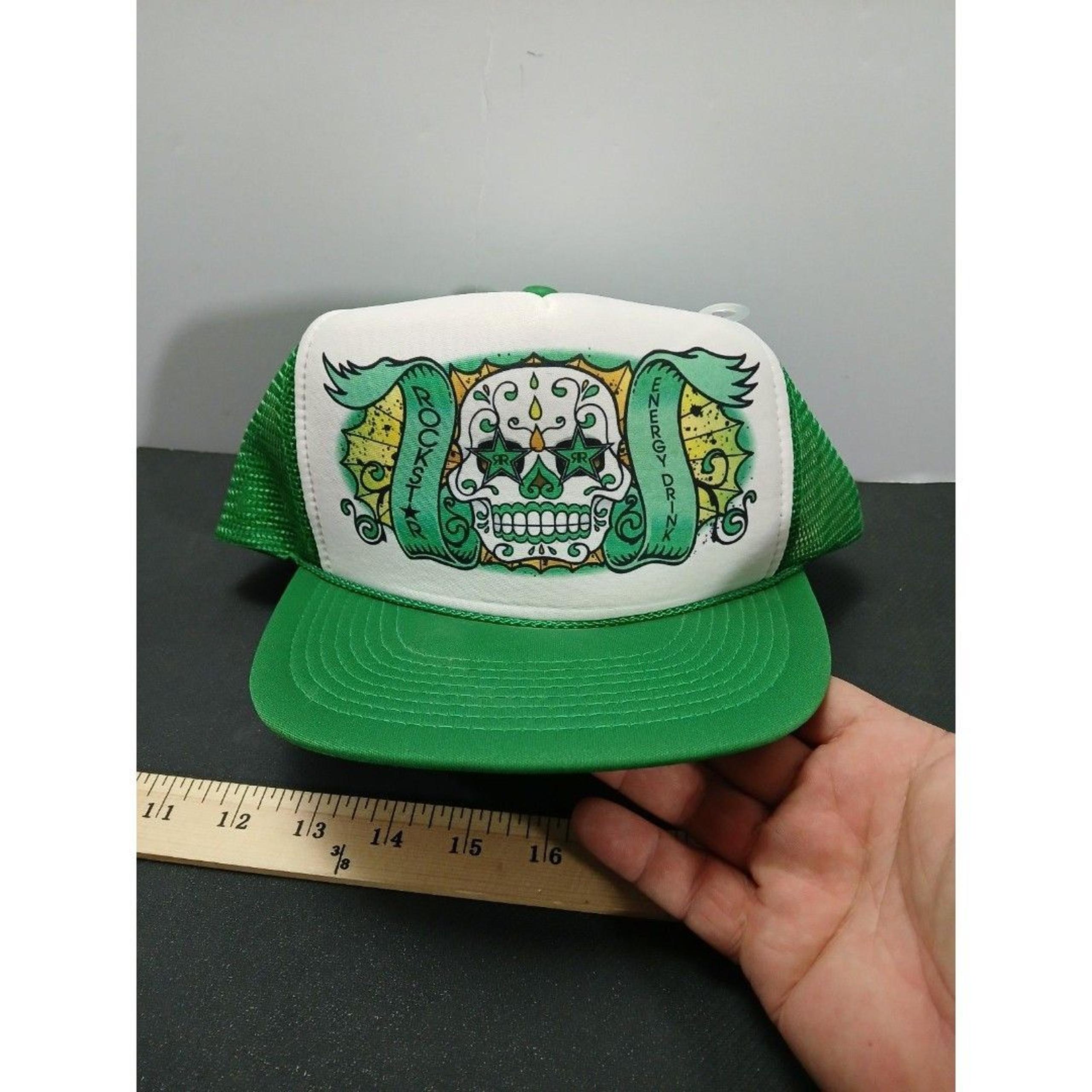 Rockstar Dia De Los Muertos Energy Drink Cap Snapback Hat (Green) - Nissun Brand