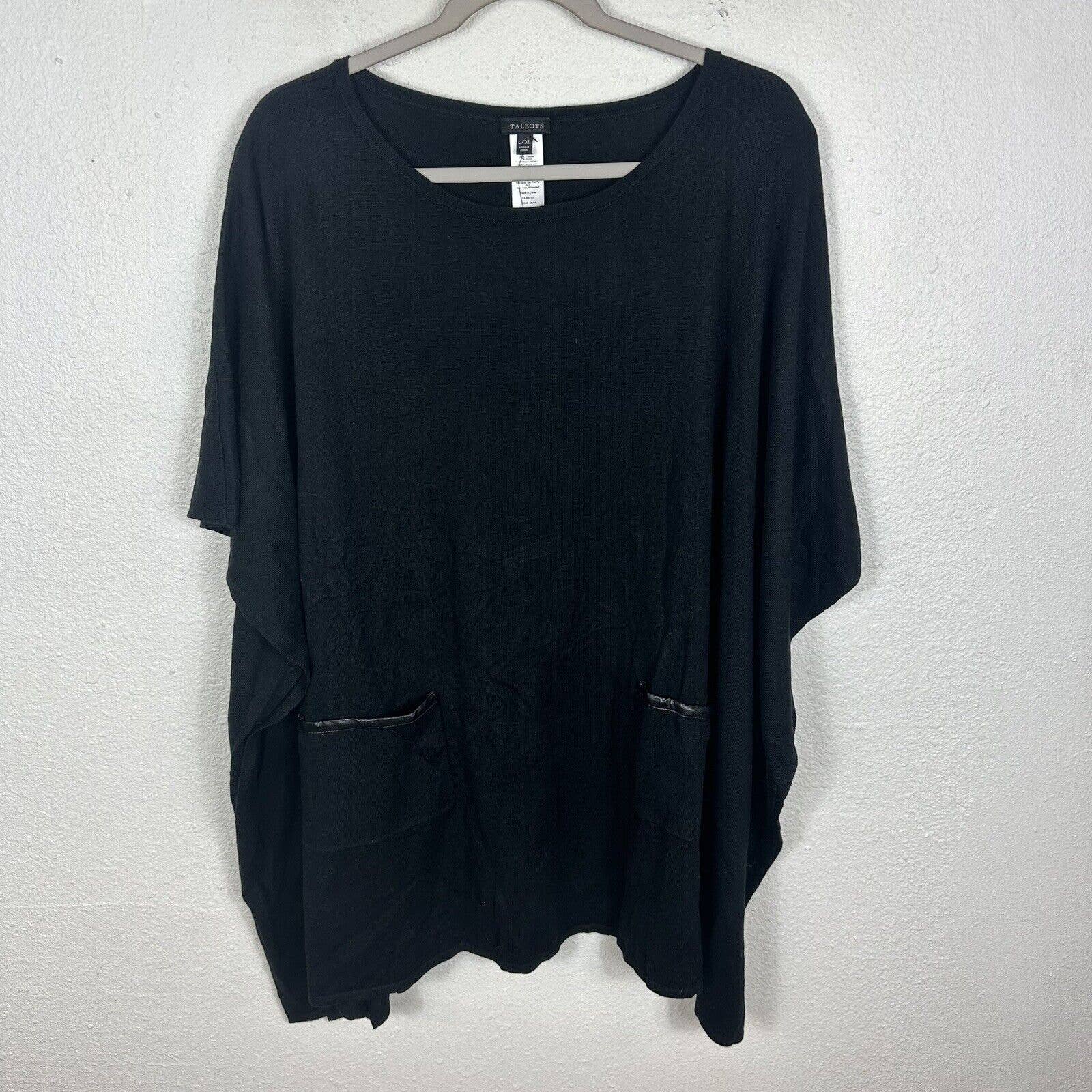 NWT Talbots Poncho Sweater Black Lagenlook Modern Knit Womens L/XL