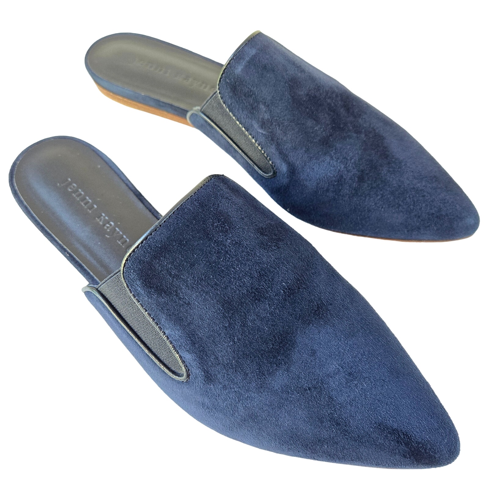 Jenni Kayne Suede Leather Navy Blue Mules Flat Size 36 EUC