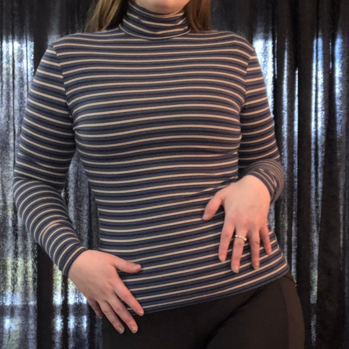 Vtg Y2K Express Tricot Slimming Turtleneck Striped Shirt