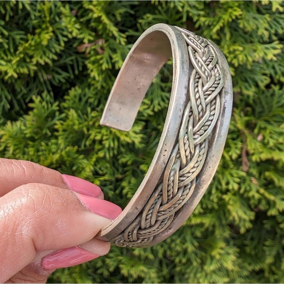 Moroccan Women's Cooperative Handmade Berber Silver Braided Cuff Bracelet Unisex