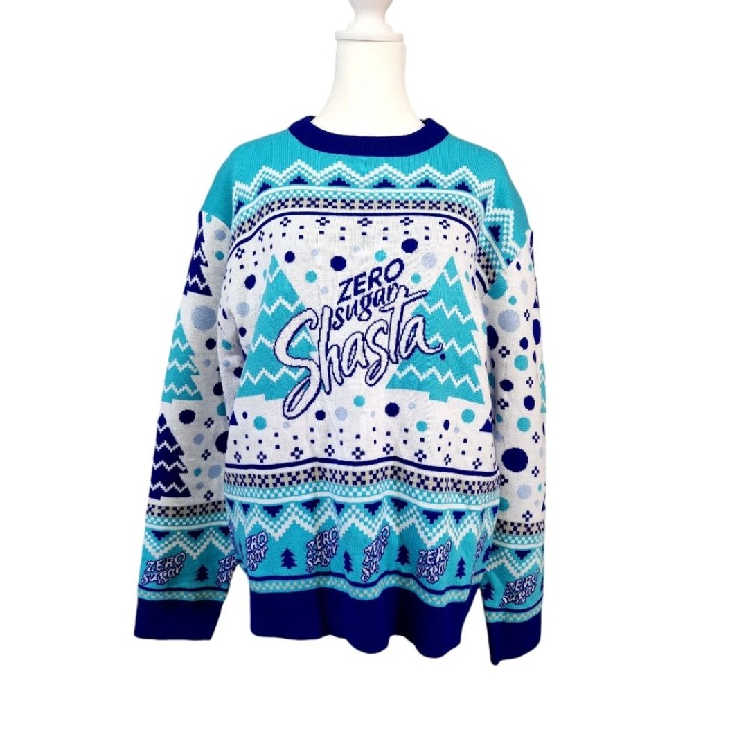 Shasta Ugly Christmas Sweater Rare Contest Winner Blue Turquoise Unisex Medium