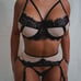 Nude and black 3 piece sleek lingerie set in size large