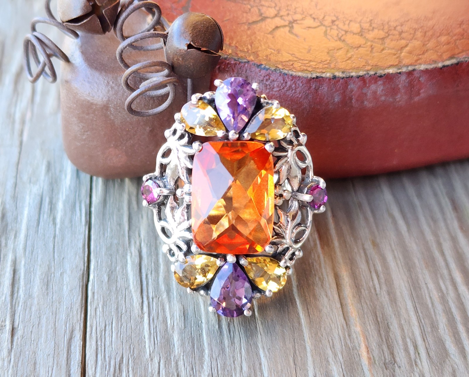 Nicky Butler 925 Sterling Silver Size 7 Honey Quartz Amethyst Ring NWT Designer